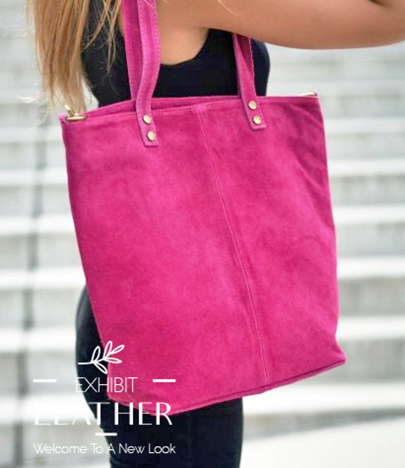 Cognac Brown Suede Leather Tote Bag Leather Shoulder Bag Etsy