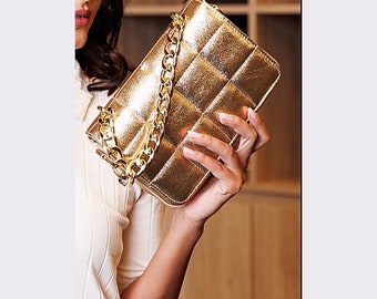 Bolsos Dorados Para Mujer Bolso Bandolera Dorado Con Piel De