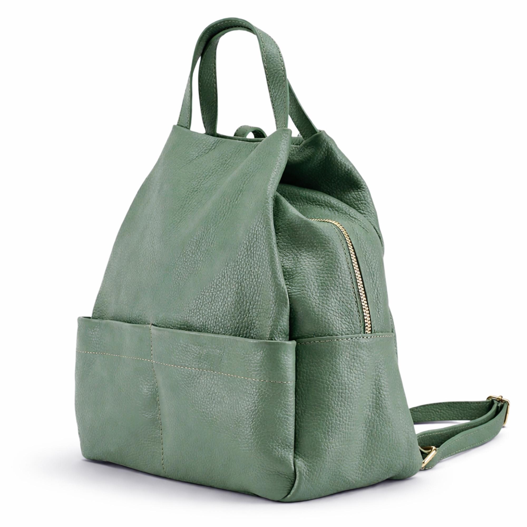 Italian Genuine Leather Sage Green Backpack, Convertible 