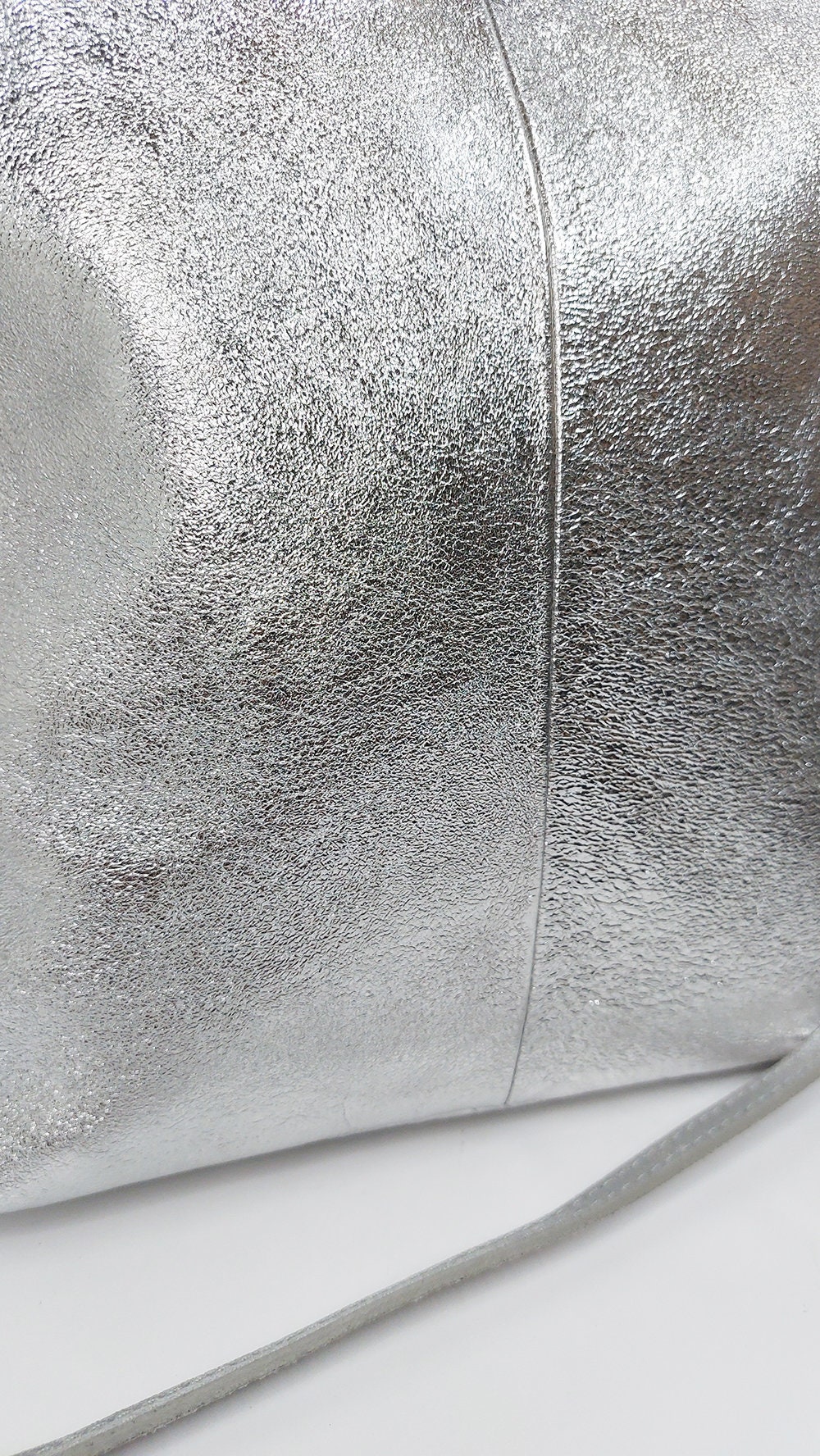 【BIG size】Wallet Body bag／silver leather Pewter Sling Bag, Oversized Dark Silver Chest Bag, XL Bum