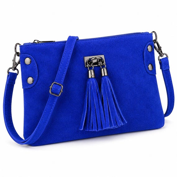 バッグ COACH Blue Suede Fringe Tassel Shoulder Buy Royal Blue Genuine Leather Suede Cross Body Bag: Tassel Charm