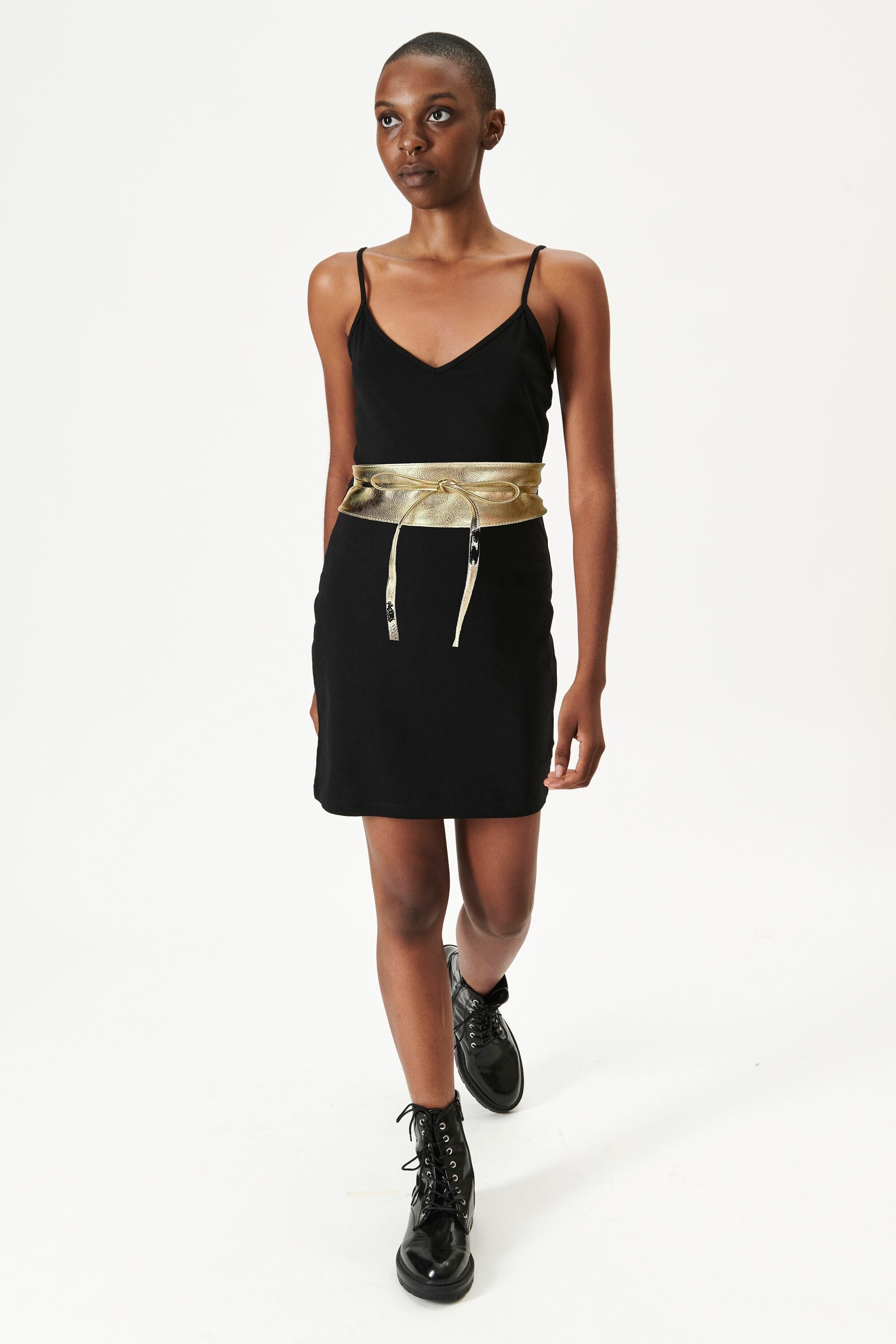 Gold Leather Obi Belt: Metallic Kimono Sash, Boho Wrap Belt  display picture 3