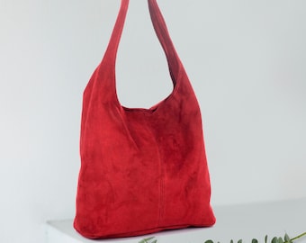 Suede bag in BURGUNDY. Genuine leather BOHO bag. Crossbody, messenger bag  in soft leather for books or tablet with zipper. Boho suede bag