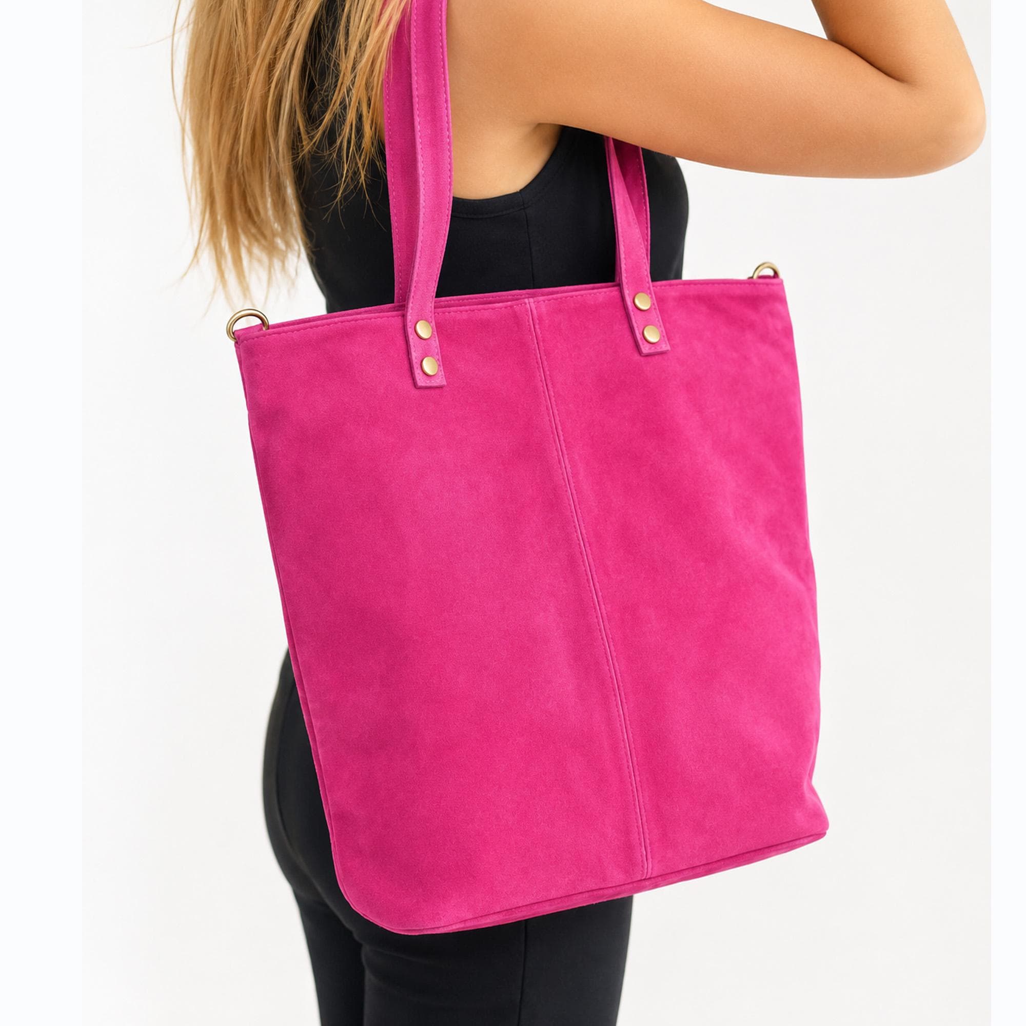 バッグ ecrin suede coin bag pink Fuchsia Genuine Suede Leather Large Tote, Hot Pink Everyday Purse