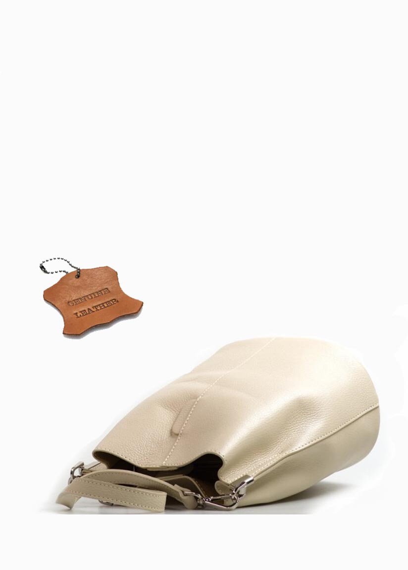 Beige Genuine Leather Bucket Bag, Leather Handbag, Shoulder