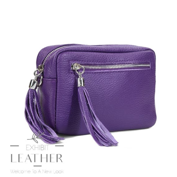 Purple Leather Camera Bag: Cross Body Messenger, Eggplant  display picture 2