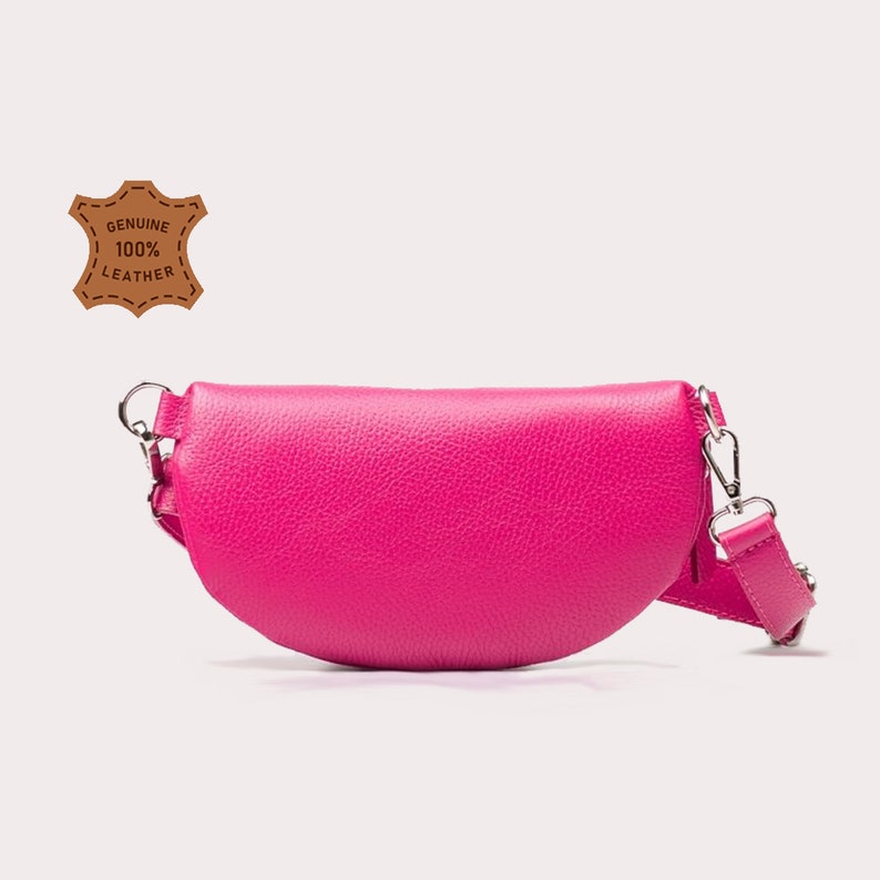Fuchsia Waist Belly Bag Leather Shoulder Bag Crossbody Bag Etsy