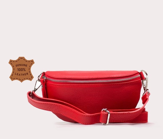 Red Belly Bag, Leather Shoulder Bag Crossbody Bag Belt Bag