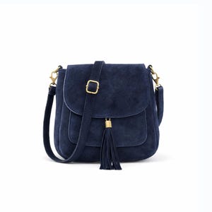 Navy Italian Suede Leather Cross body Bag – Made in Italy