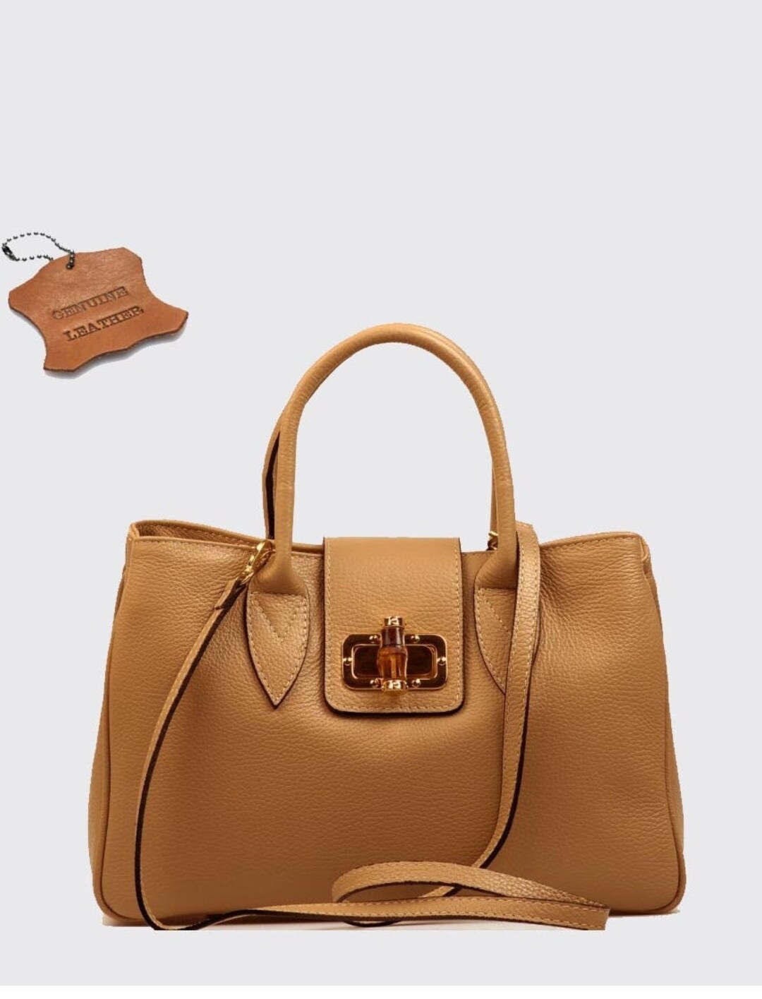 Top Zip Cognac Colour Genuine Leather Shoulder Bag, Leather Handbag