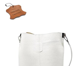 White Leather Bucket Bag: Elegant Shoulder Bag With Silver
