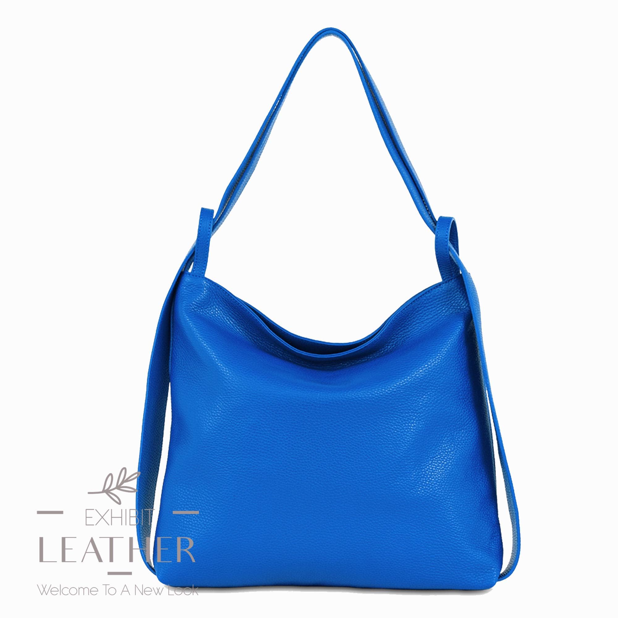 Convertible Electric Blue Leather Shoulder Bag Backpack  display picture 1
