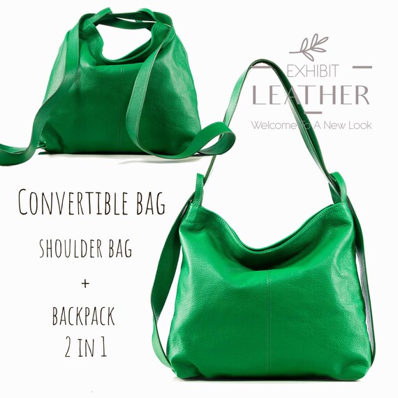 Convertible Green Calfskin Leather Backpack Bag: Top Zip  display picture 2