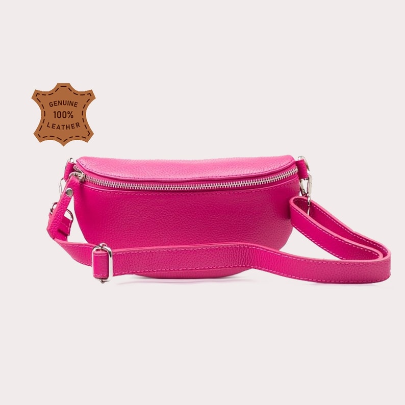 Fuchsia Waist Belly Bag Leather Shoulder Bag Crossbody Bag Etsy