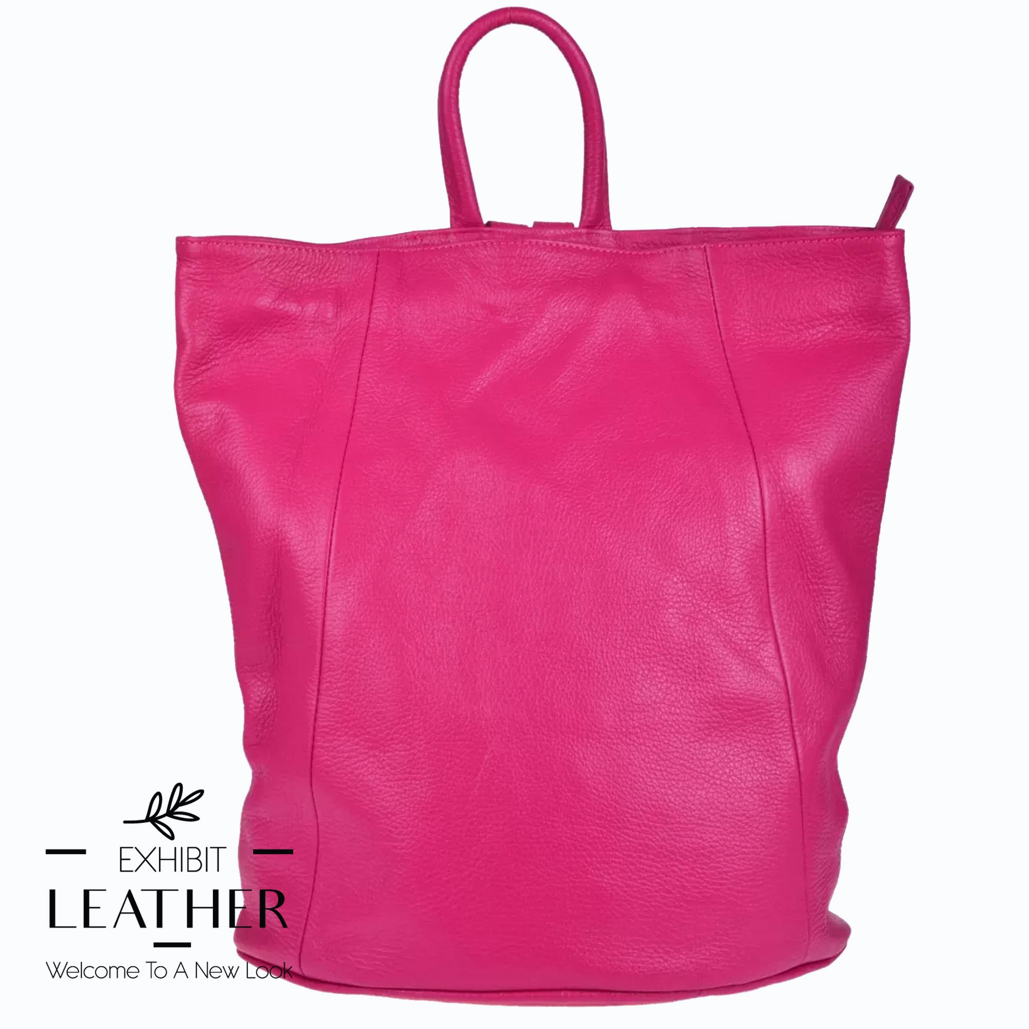 Italian Genuine Leather Fuchsia Backpack: Top Zip Hot Pink  display picture 1