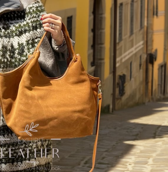 Borsa a tracolla da donna in finta pelle scamosciata, stile retrò