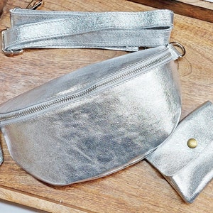 Silber Bauchtasche, Geldbörse, Leder Schulter Crossbody Gürteltasche Silber Details, Fanny Ledertasche, Leder Crossbody, Gürteltasche