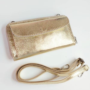 Handytasche Portemonnaie 2 in 1 Umhängetasche echt Leder Tasche mit schmalem LEDERRIEMEN, minimalistische Umhängetasche
