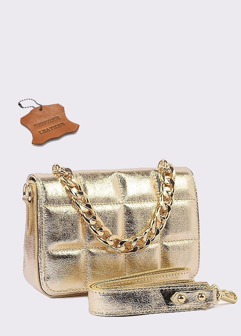 Luxury gold genuine leather quilted handbag, Leather Handbag, Classic Handbag, Gold Bag Women, Cross Body Bag, Metallic Wedding bag
