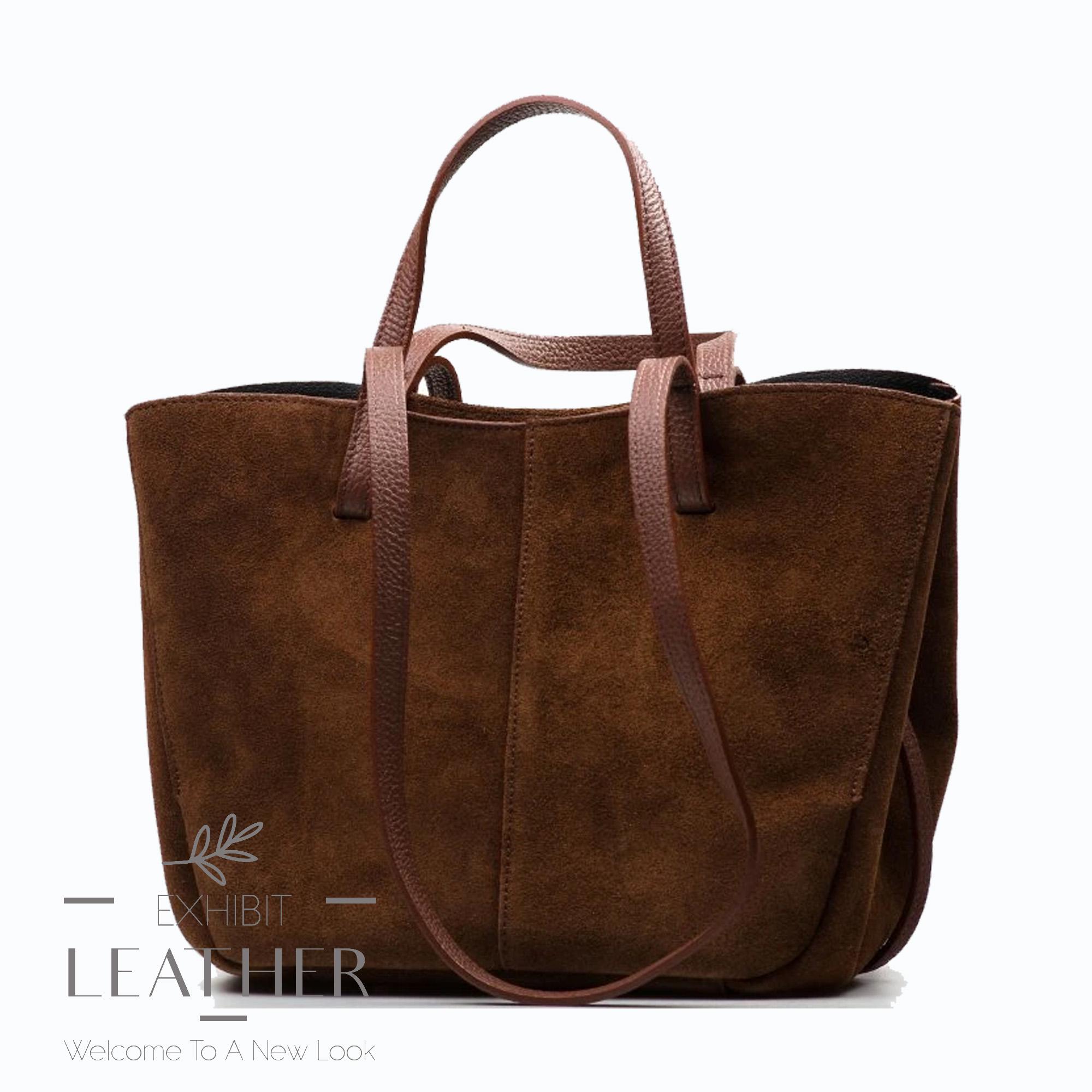 Brown Suede Genuine Leather Shoulder Bag, Tote Bag in Brown, 2 in