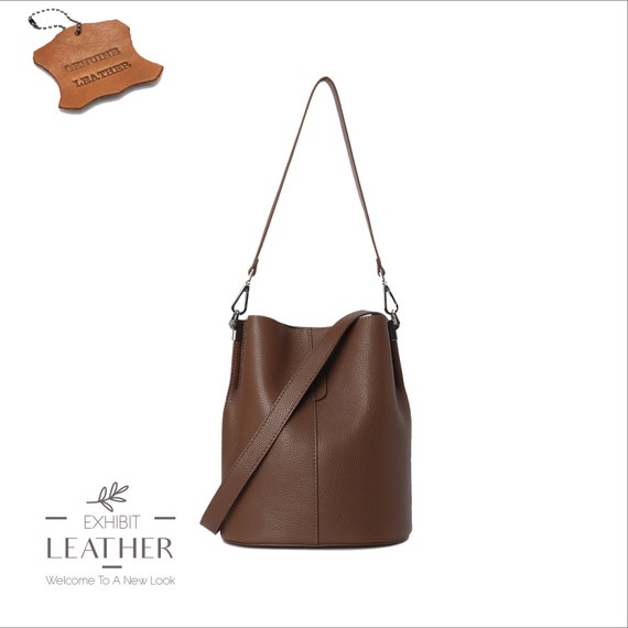 Genuine leather bucket handbags discount