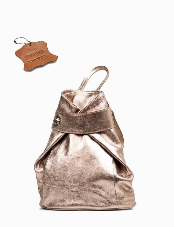Metallic  rose gold leather backpack Justice Quilted Metallic Rose Gold Backpack | eBay main image 2