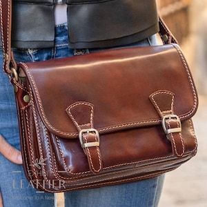 Sac Besace En Cuir Marron - Borse In Pelle - Fabriqué En Italie - Taille Moyenne - Occasion