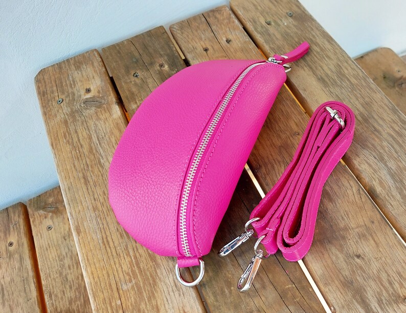 Fuchsia Waist Belly Bag Leather Shoulder Bag Crossbody Bag Etsy
