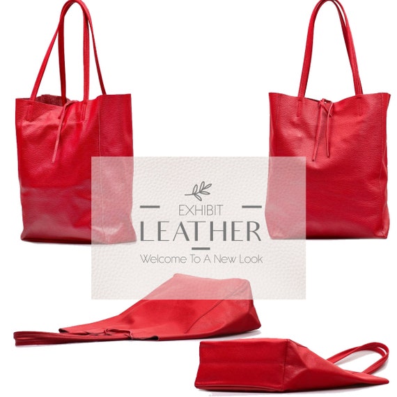 Red Leather Tote, Soft Leather Bag, Real Leather Tote Bag in Red