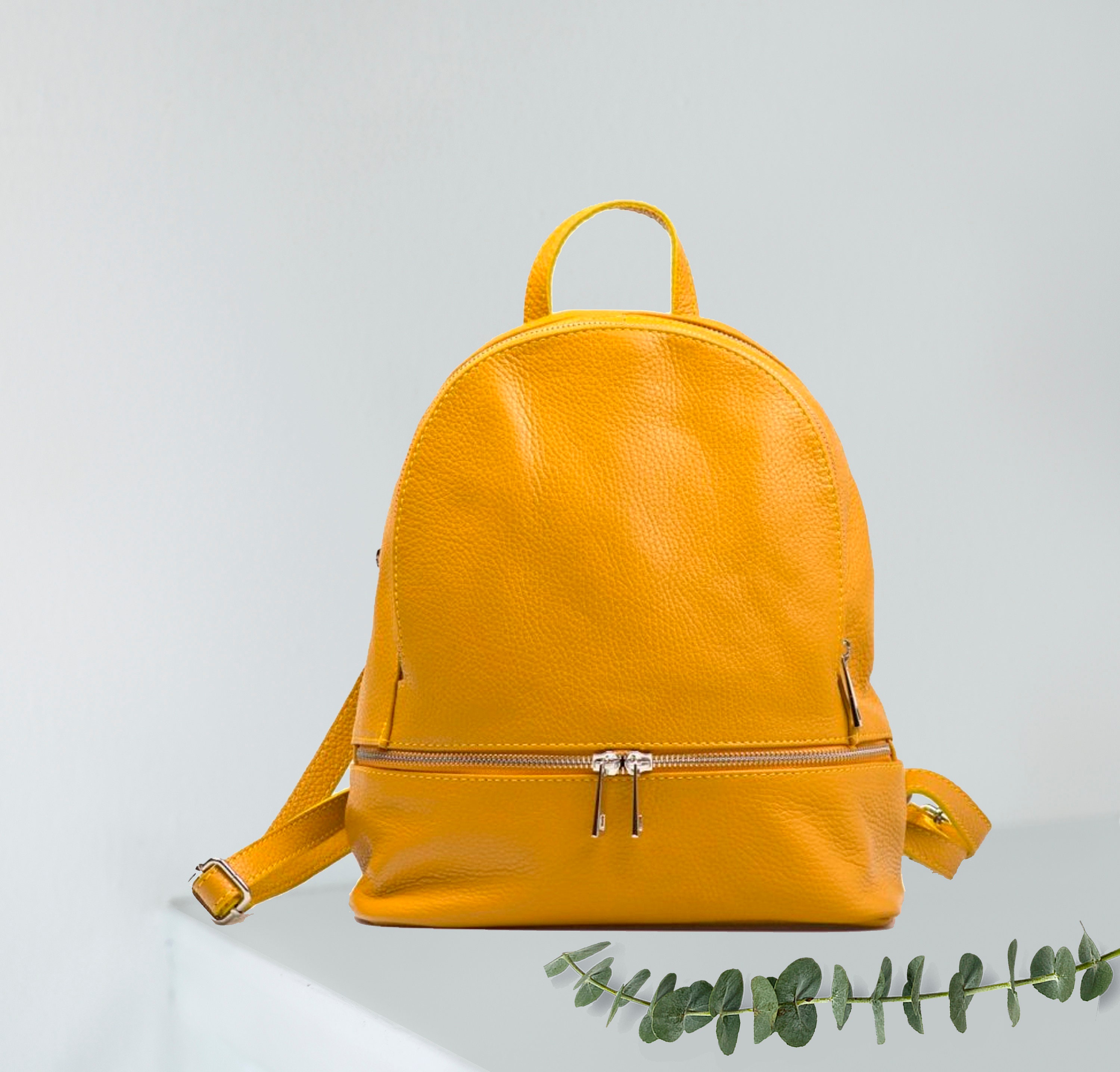 Mustard Leather Backpack Genuine 
