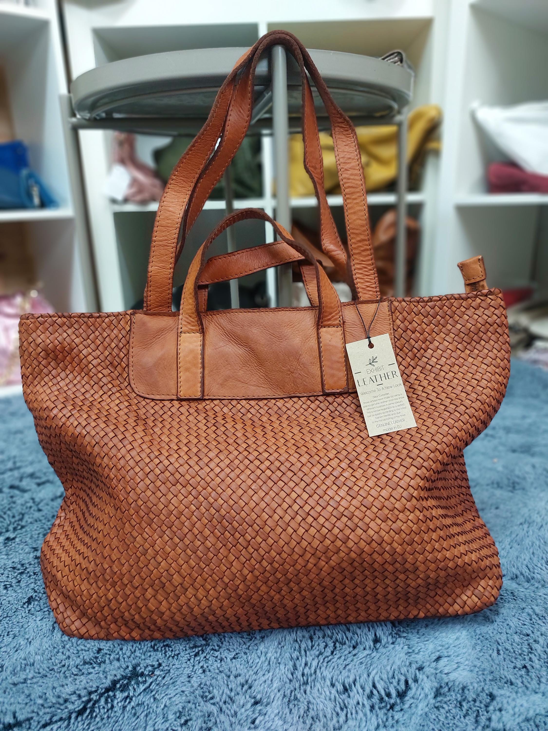 ブラウン編み込みレザートートバッグ XXL 編み込みレザートートバッグ：ブラウン牛革サッチェル - Etsy 日本