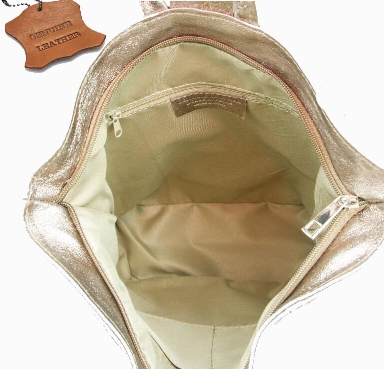 Metallic Bronze Leather Backpack: Top Zip City Bag - Etsy  display picture 3