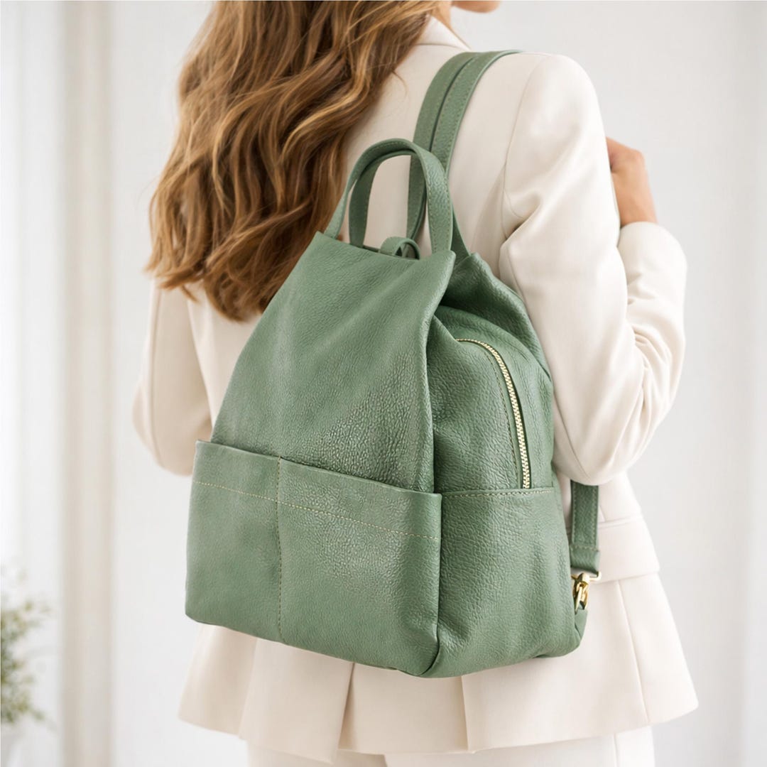Mint Green Leather Backpack Purse Elegant Mint Green Faux Leather Backpack Purse on Luulla main image 4