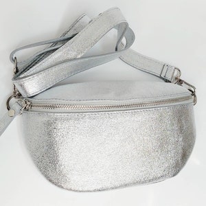 Silver belly bag, Leather Shoulder Bag Crossbody Bag Belt Bag Silver Details, Fanny leather bag, Leather Cross body bag, Waist bag