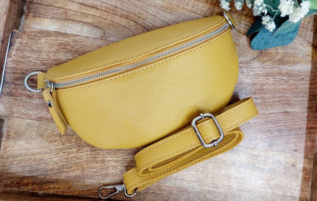 Mustard Yellow Belly Bag, Leather Shoulder Bag Crossbody Bag Belt Bag