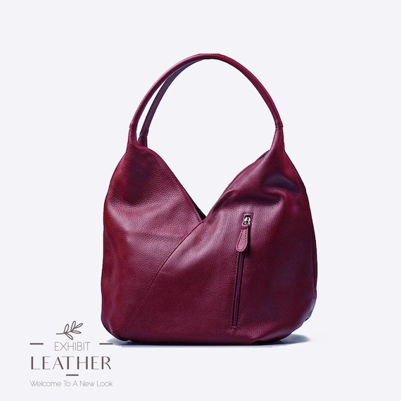 Echtleder Hobo Schultertasche in weinrot, weiche Leder Hobo Tasche, Shopper  Tasche, Bordeaux Farbe Geldbörse