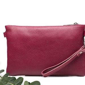 Weinrote echte Ledertasche, Umhängetasche aus echtem Leder, Umhängetasche aus echtem Leder, Umhängetasche aus echtem Leder, Brauttasche und Clutch
