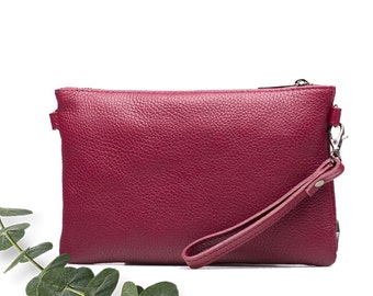 Sac en cuir véritable rouge vin, sac à bandoulière personnalisé, sac messager en cuir véritable, sac à main en cuir véritable, pochette de mariage