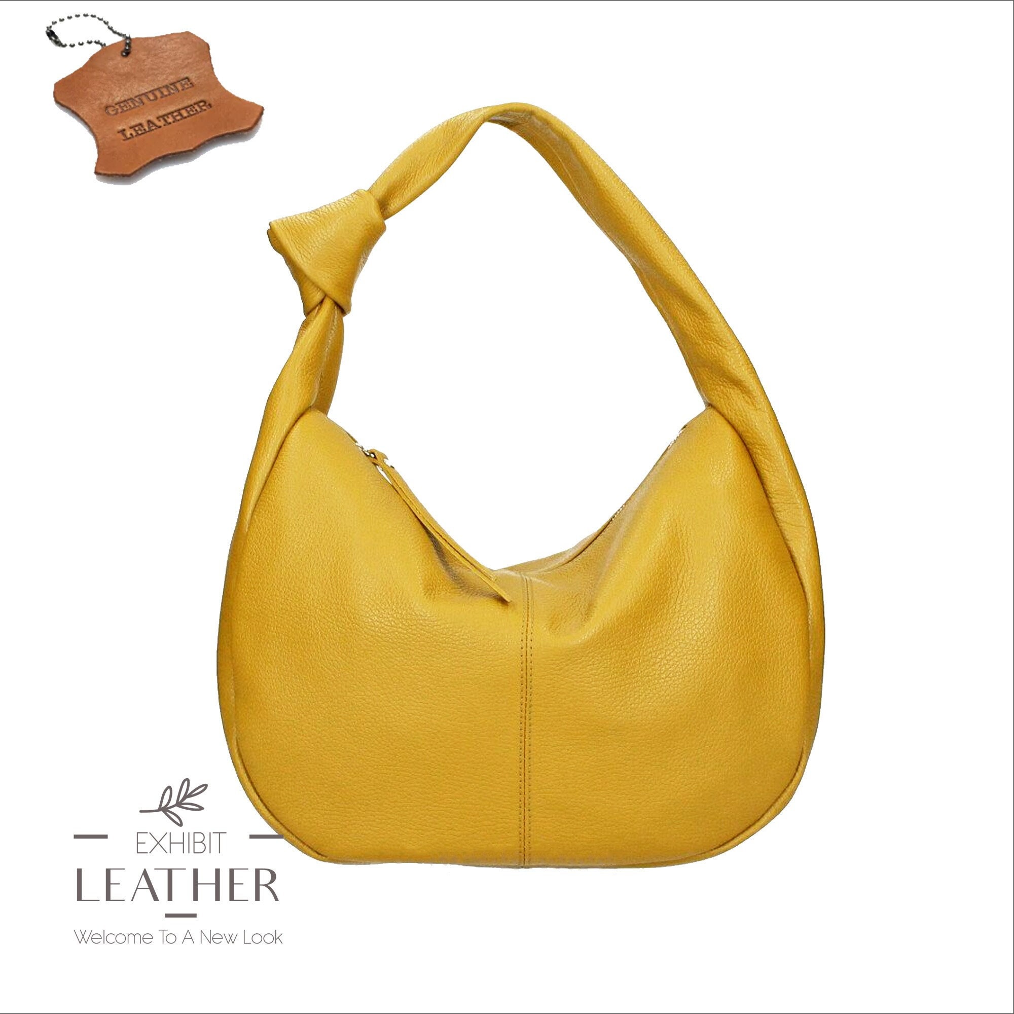 ☆EMIS☆ DAILY LONG HOBO BAGYELLOW m1037_1333947 Top Zip Mustard Yellow Genuine Leather Hobo Shoulder Bag