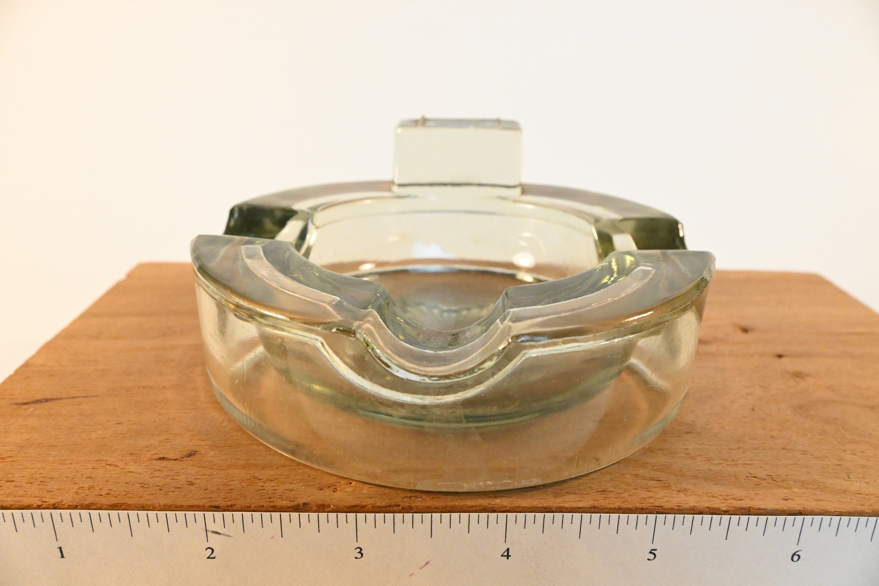 Vintage Heavy Glass Ashtray With Raised Block and Three Slots Etsy