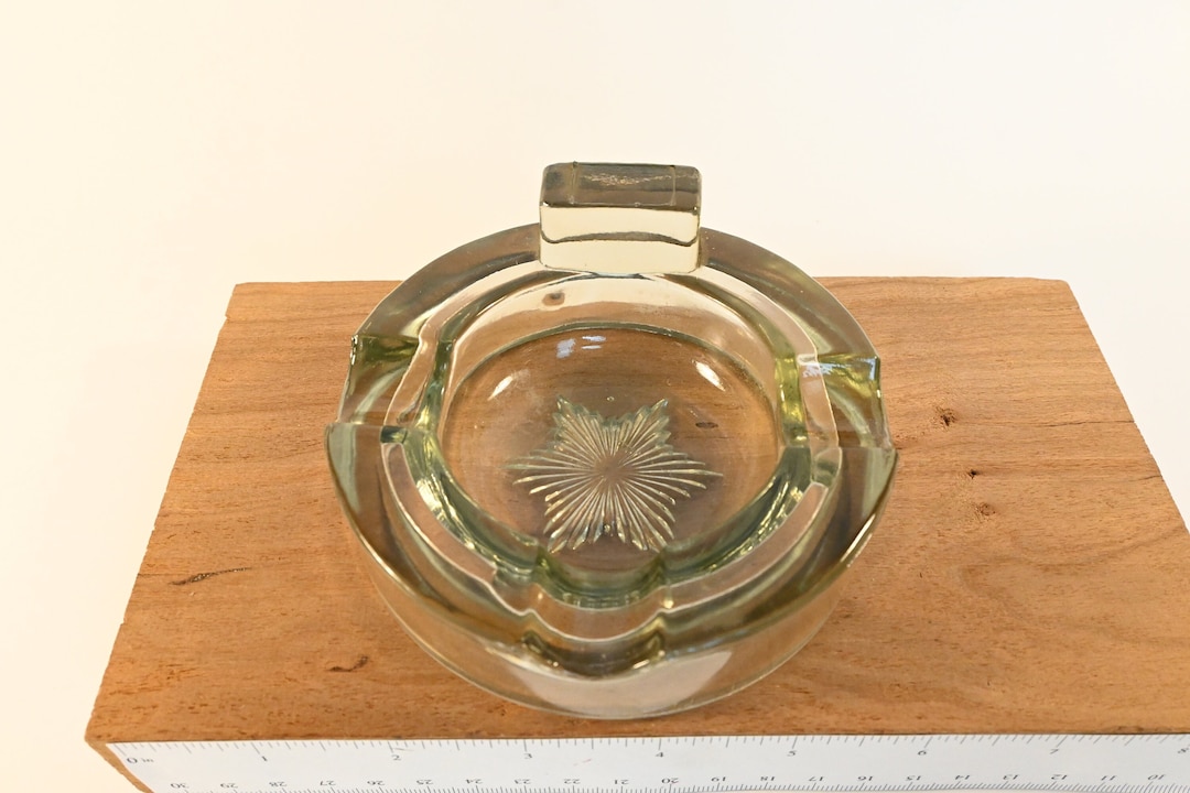 Vintage Heavy Glass Ashtray With Raised Block and Three Slots Etsy