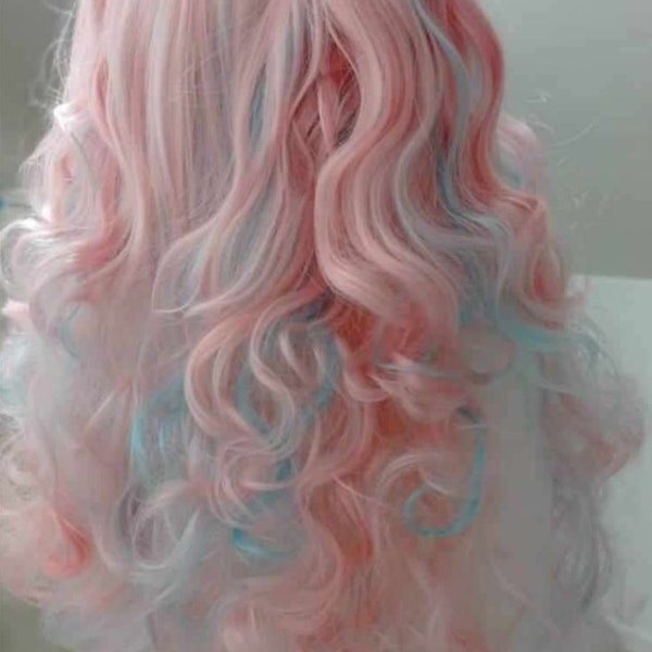 Wig high quality Long wavy Pink and Blue Light Tonality, Fantasy Play, Cosplay, Anime, Angelical Costume