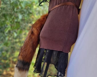 Red Fox Tail, Faux Fur Cosplay Costume Accessory, Handmade 23in Tail