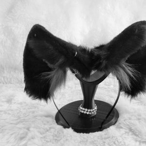 Faux fur Black and Grey Ears, Tail,, Hat, Chocker. Wolf Puppy Ears Cat Kitten Fox Play Floppy Dog Folded Animal play Cosplay Anime Fantasy