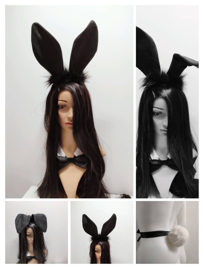 Bunnie Ears Headband Tail Bow Tie Easter Rabbit Play Mai Big Black Blue