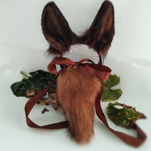 Realistic Bunny Ears Tail, Personalise Colours, Flower, Bows Optional, Easter Rabbit Headband Faux Fur Animal play Cosplay Costume Anime