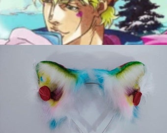 Ears, Faux Fur Animal Costume Jojo Cosplay Caesar Anthonio Zeppeli Kitten Play Puppy Boy Floppy Dog Wolf Canine Blue Yellow Red Purple