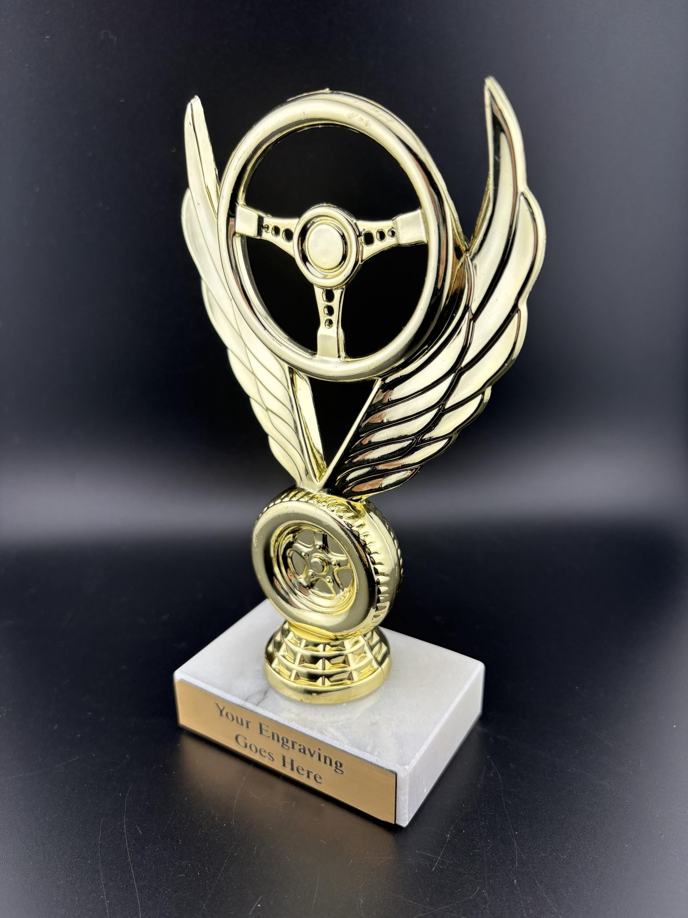 Winged Trophy Winged Wheel Trophy on Marble Base With Custom Personalized Gold Plate ...