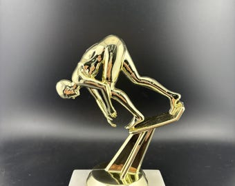 Women's Swim Start Trophy on Marble Base with Custom Personalized Gold Plate - 4 1/2"
