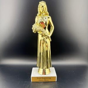 Beauty Queen Figure, Gold - Laser Engraved Marble Base